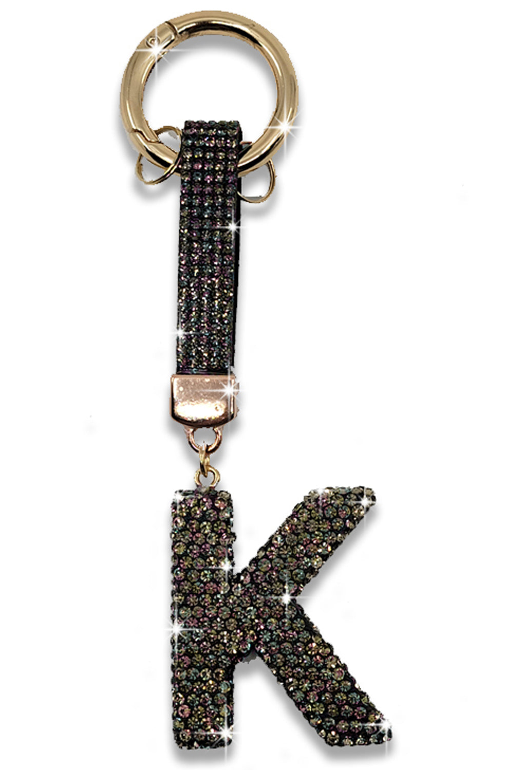 Fashion Rhinestone Initial Letter Key Chain Black