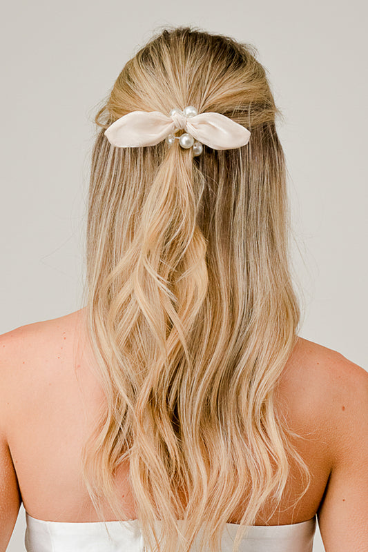 Bow with Pearls Hair Tie