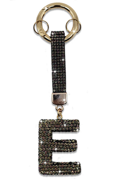 Fashion Rhinestone Initial Letter Key Chain Black