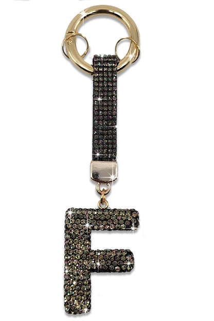 Fashion Rhinestone Initial Letter Key Chain Black