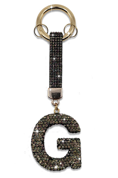 Fashion Rhinestone Initial Letter Key Chain Black