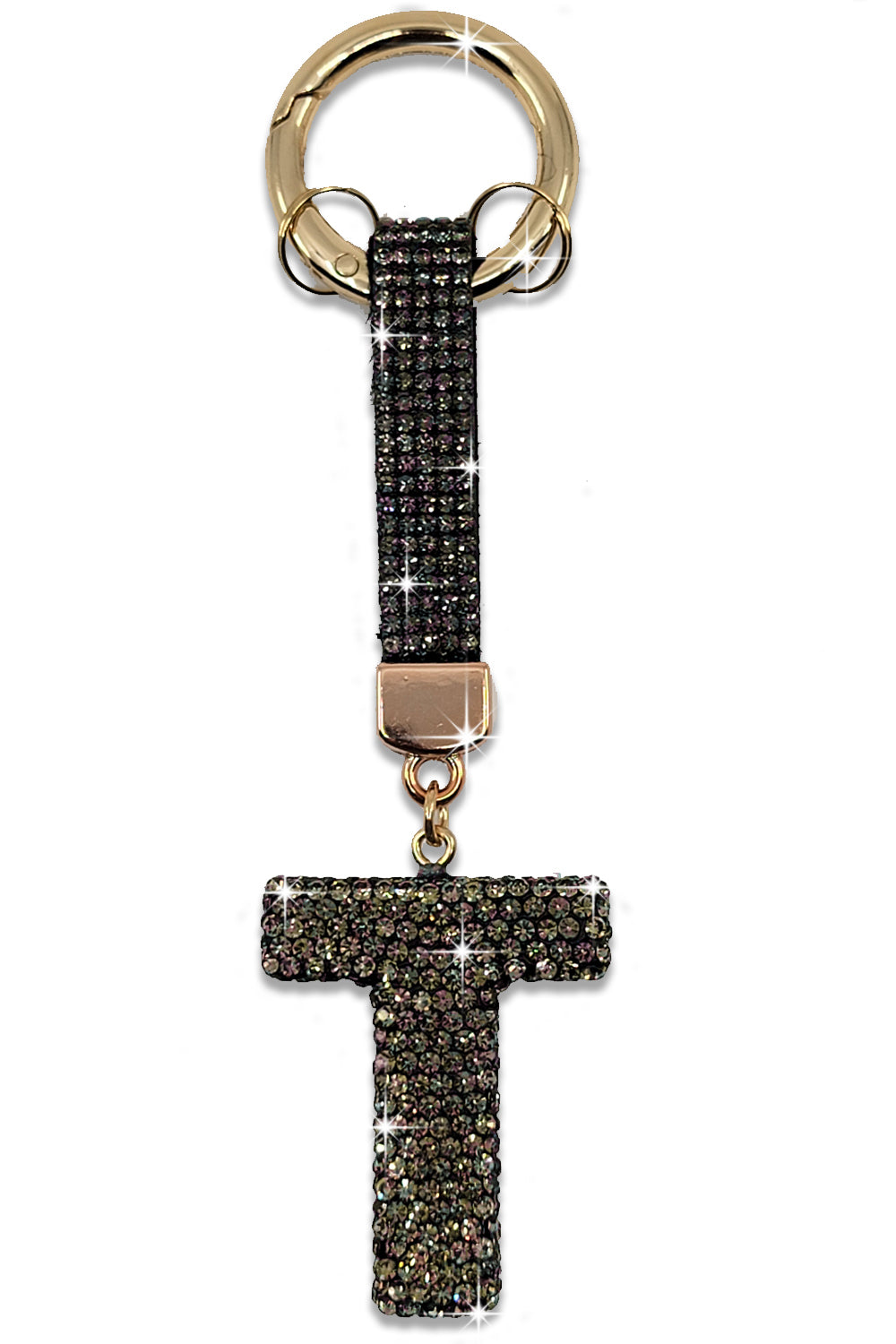 Fashion Rhinestone Initial Letter Key Chain Black