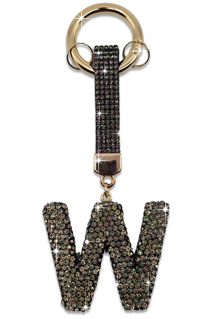 Fashion Rhinestone Initial Letter Key Chain Black