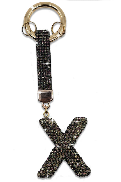 Fashion Rhinestone Initial Letter Key Chain Black