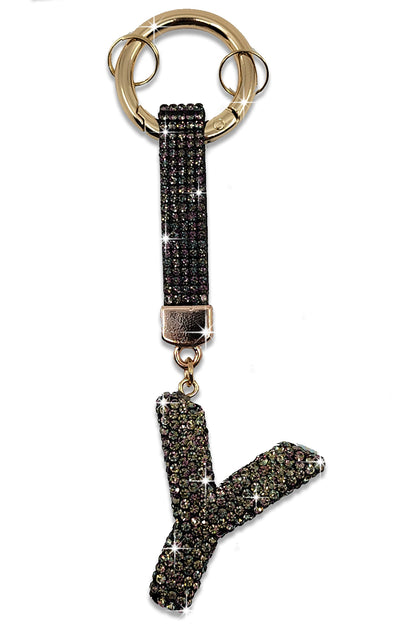 Fashion Rhinestone Initial Letter Key Chain Black